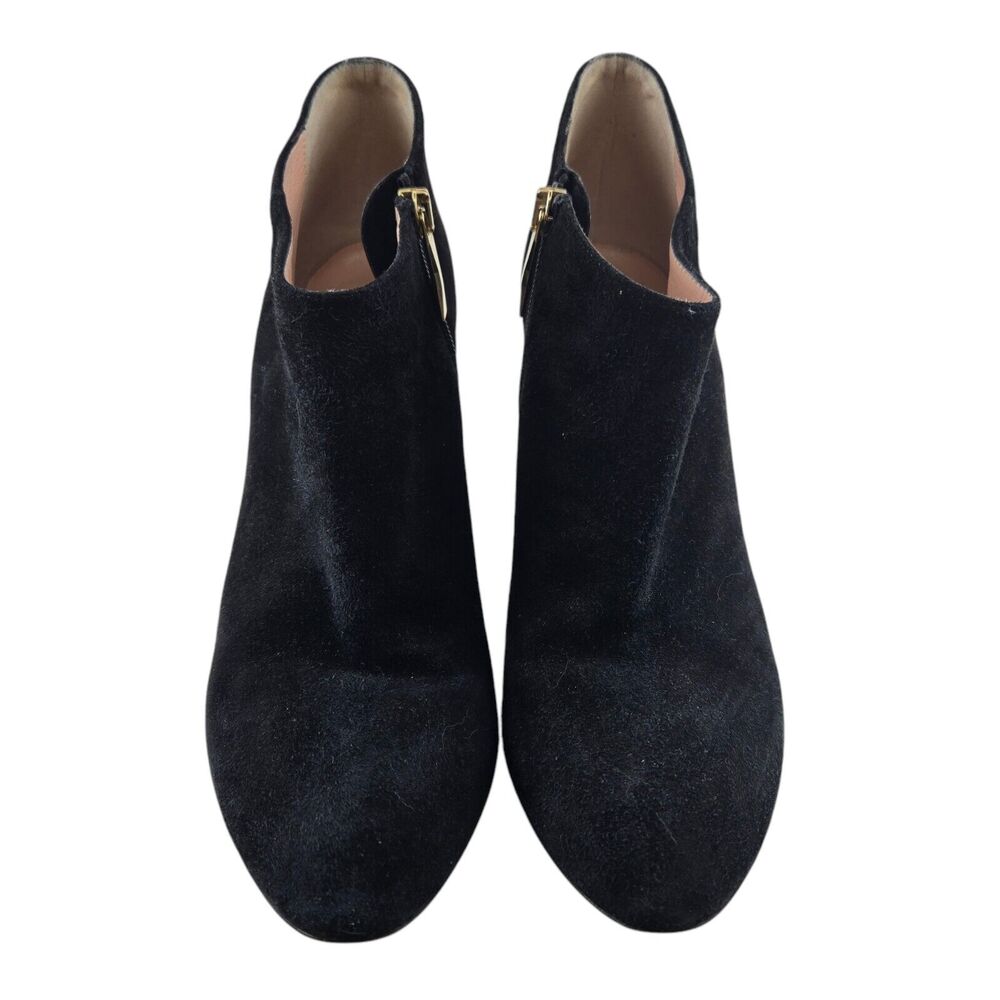 Kate Spade Ankle Boots Womens 8.5‎ Darota Black Suede Heeled Gold Tone Details - Picture 5 of 10